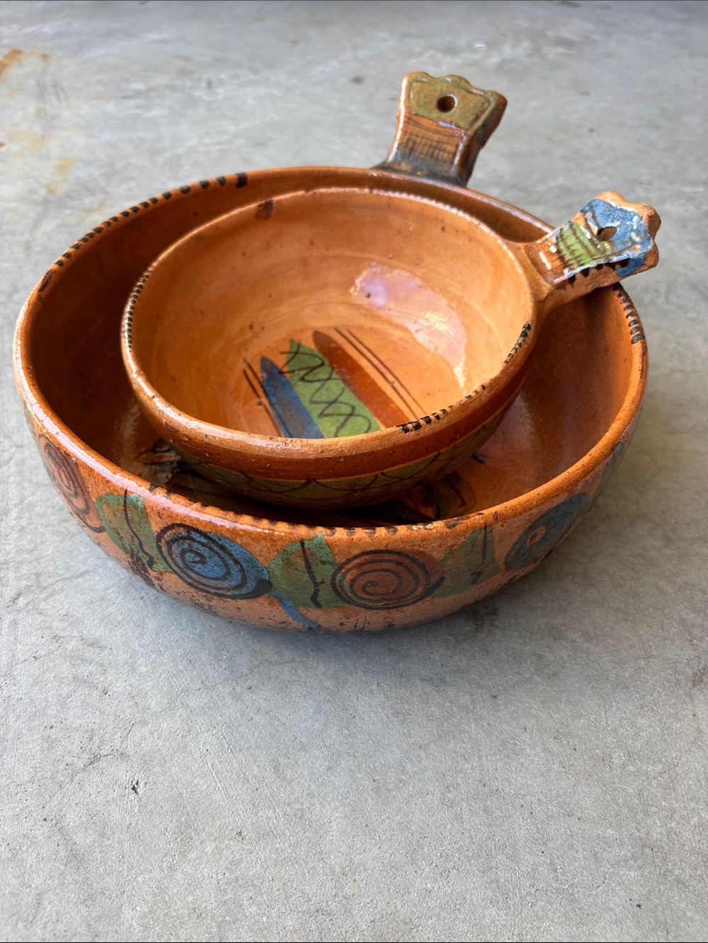 Vintage Mexican Handmade Terracotta cazuela de barro cooking skillets (Set of 2)